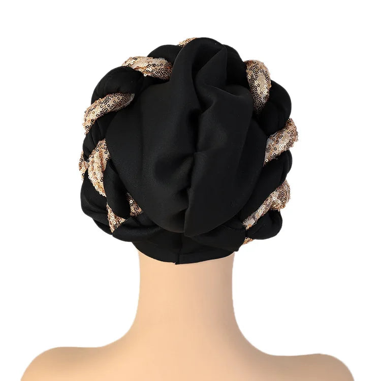 Women Braid Turbans Latest African Headtie Ladies Sequin Head Wraps African Aso Oke Winter Headtie Negerian Wedding Gele Caps - NamafadStore