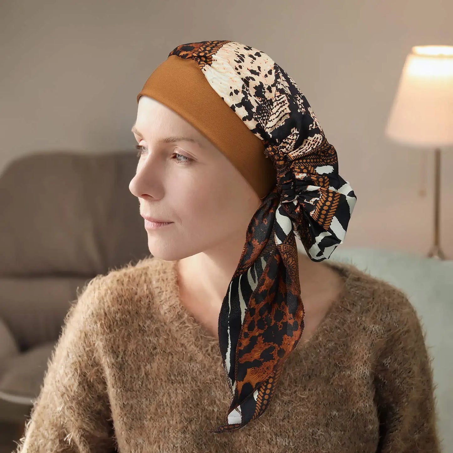 Muslim Women Headwear Turbans Silky Head Scarf With Wide Band Printed Sleeping Hat Hijab Bonnet Hair Cover Ready To Wear - NamafadStore