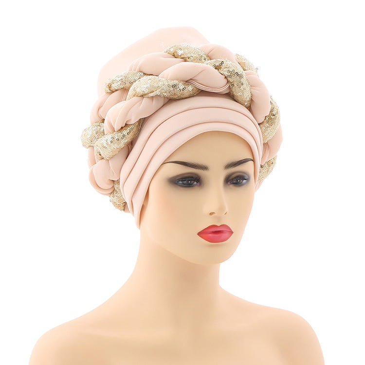 Women Braid Turbans Latest African Headtie Ladies Sequin Head Wraps African Aso Oke Winter Headtie Negerian Wedding Gele Caps - NamafadStore