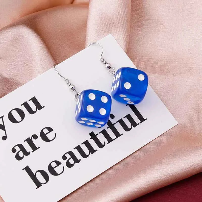 Handmade Cartoon 3D Resin Dice Drop Earring Tassel Casino Candy Color Personality Fun Jewelry for Women Female Gift