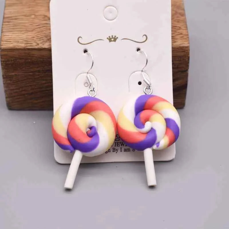 Earring For Women Soft Clay Handmade Cartoons Rainbow Lollipop Drop Earrings Funny Gift