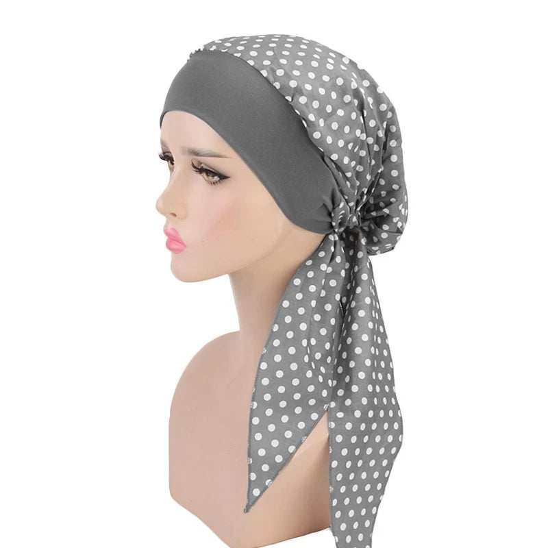 Muslim Women Headwear Turbans Silky Head Scarf With Wide Band Printed Sleeping Hat Hijab Bonnet Hair Cover Ready To Wear - NamafadStore