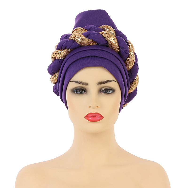 Women Braid Turbans Latest African Headtie Ladies Sequin Head Wraps African Aso Oke Winter Headtie Negerian Wedding Gele Caps - NamafadStore