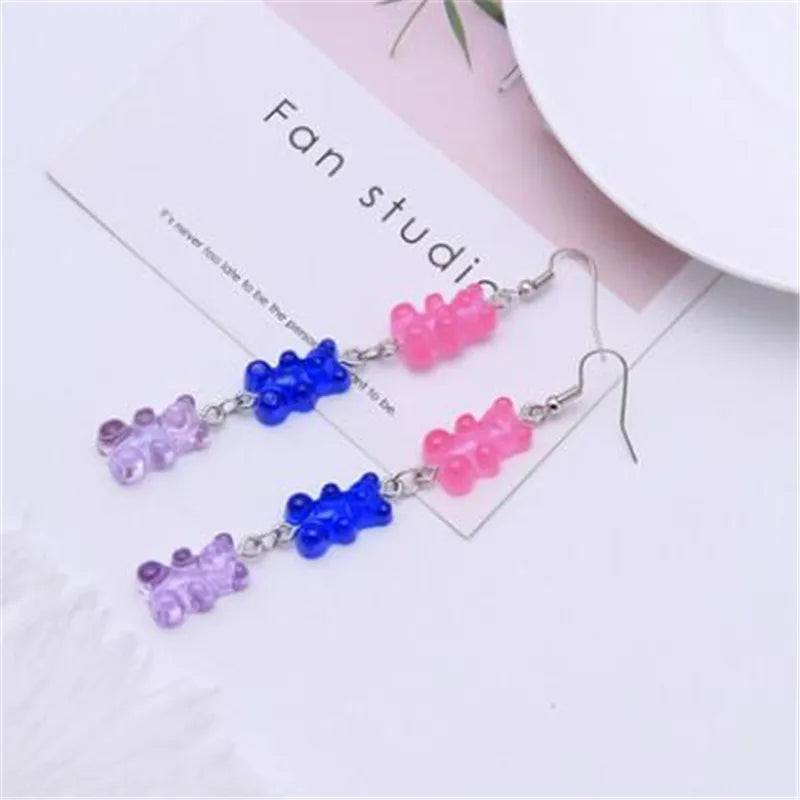 Sequins Resin Gummy Candy Colour Bear Dangle Earrings For Women Girl DIY Cartoon Animal Bear Earrings Creative Drop Jewelry Gift