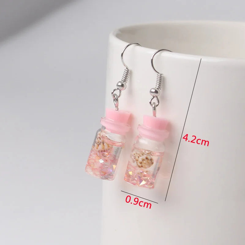 Pink Color Dangle Earrings for Women Korean Fashion Flower Long Hanging Earrings Butterfly Heart Pendants Twist Drop Earrings