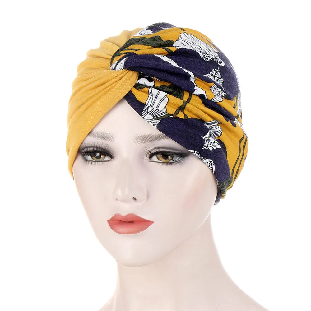 Twist Knot Muslim Women Print Indian Chemo Cap Bonnet Turban Underscarf Cancer Beanies Islamic Arab Strech Femme Headwear Scarf - NamafadStore