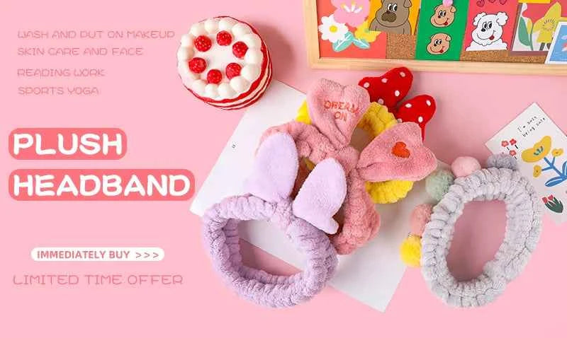 Wash Face Hair Holder Hairbands Soft Warm Coral Fleece Bow Animal Ears Headband For Women Girls Turban Fashion Hair Accessories