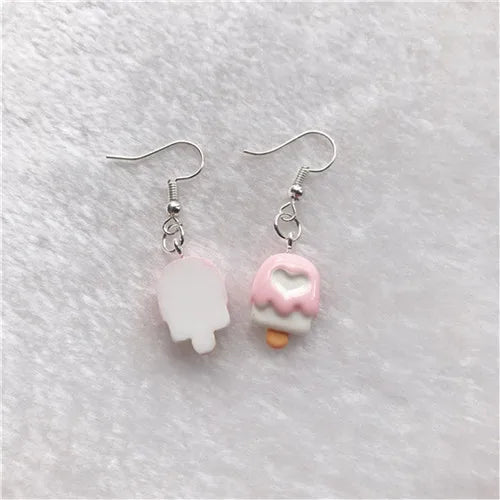 1Pair Drop Earrings Cute Donuts and Cake Cartoon Food pink color Handmade Flatback ResinEarrings Jewelry  For Woman And Girl