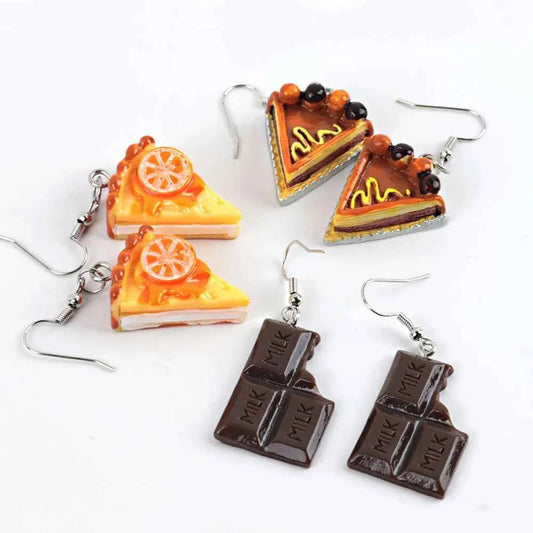 Fashion Cute Funny Chocolate Cake Drop Earrings For Women Girl Geometric Food Shape Donuts Cookies Dangle Earrings Party Jewelry