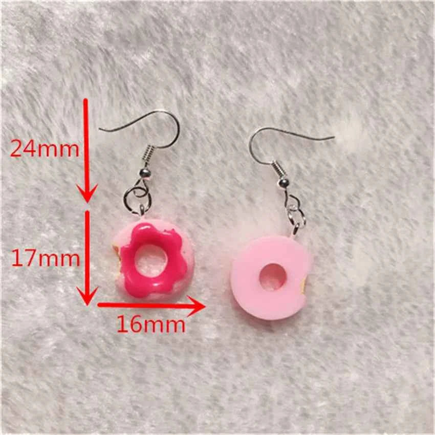 1Pair Drop Earrings Cute Donuts and Cake Cartoon Food pink color Handmade Flatback ResinEarrings Jewelry  For Woman And Girl