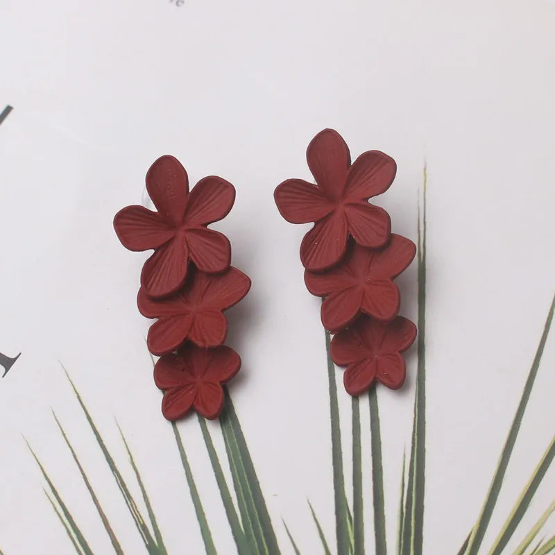 Korean New Double-layers Flower Drop Earrings for Ladies Exaggerated Women Floral Earrings Fashion Jewelry aretes de mujer