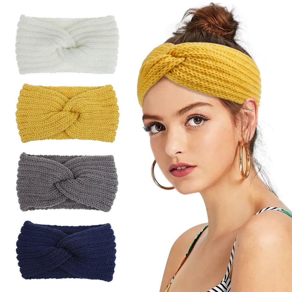 Wool Knitted Knot Cross Headband for Women Autumn Winter Bow Elastic Hairbands Girls Hair Accessories Headwear Hair Bands New - NamafadStore