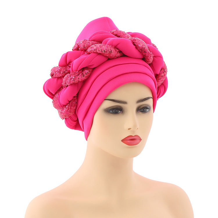 Women Braid Turbans Latest African Headtie Ladies Sequin Head Wraps African Aso Oke Winter Headtie Negerian Wedding Gele Caps - NamafadStore