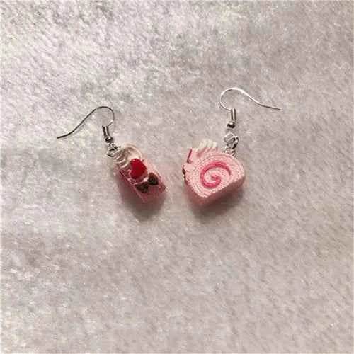 1Pair Drop Earrings Cute Donuts and Cake Cartoon Food pink color Handmade Flatback ResinEarrings Jewelry  For Woman And Girl