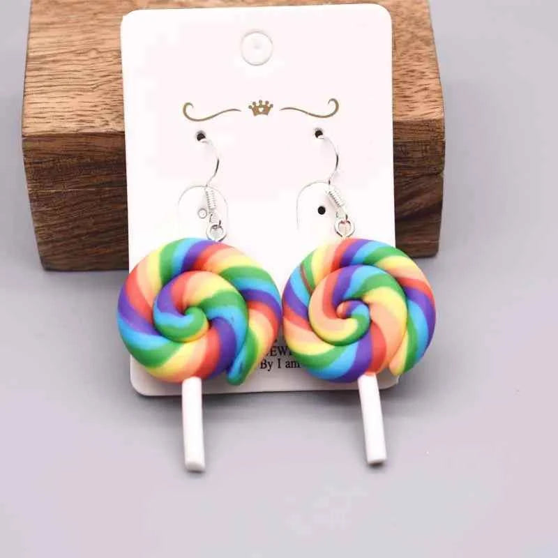 Earring For Women Soft Clay Handmade Cartoons Rainbow Lollipop Drop Earrings Funny Gift