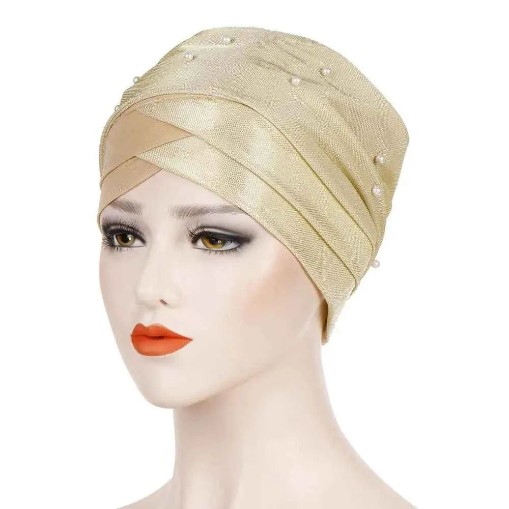 Islamic Headscarf Bonnet Muslim Women Beading Turban Hijab Caps India Africain 3 Pleats Turban Femme Musulman Turbante Mujer