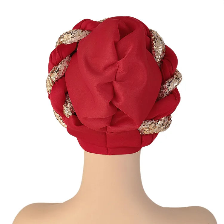 Women Braid Turbans Latest African Headtie Ladies Sequin Head Wraps African Aso Oke Winter Headtie Negerian Wedding Gele Caps - NamafadStore