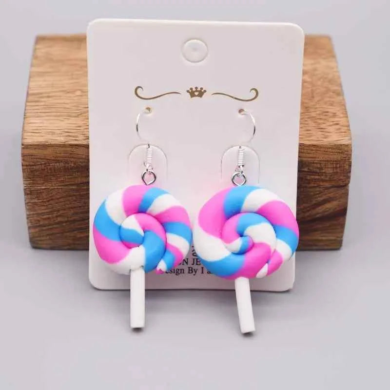 Earring For Women Soft Clay Handmade Cartoons Rainbow Lollipop Drop Earrings Funny Gift
