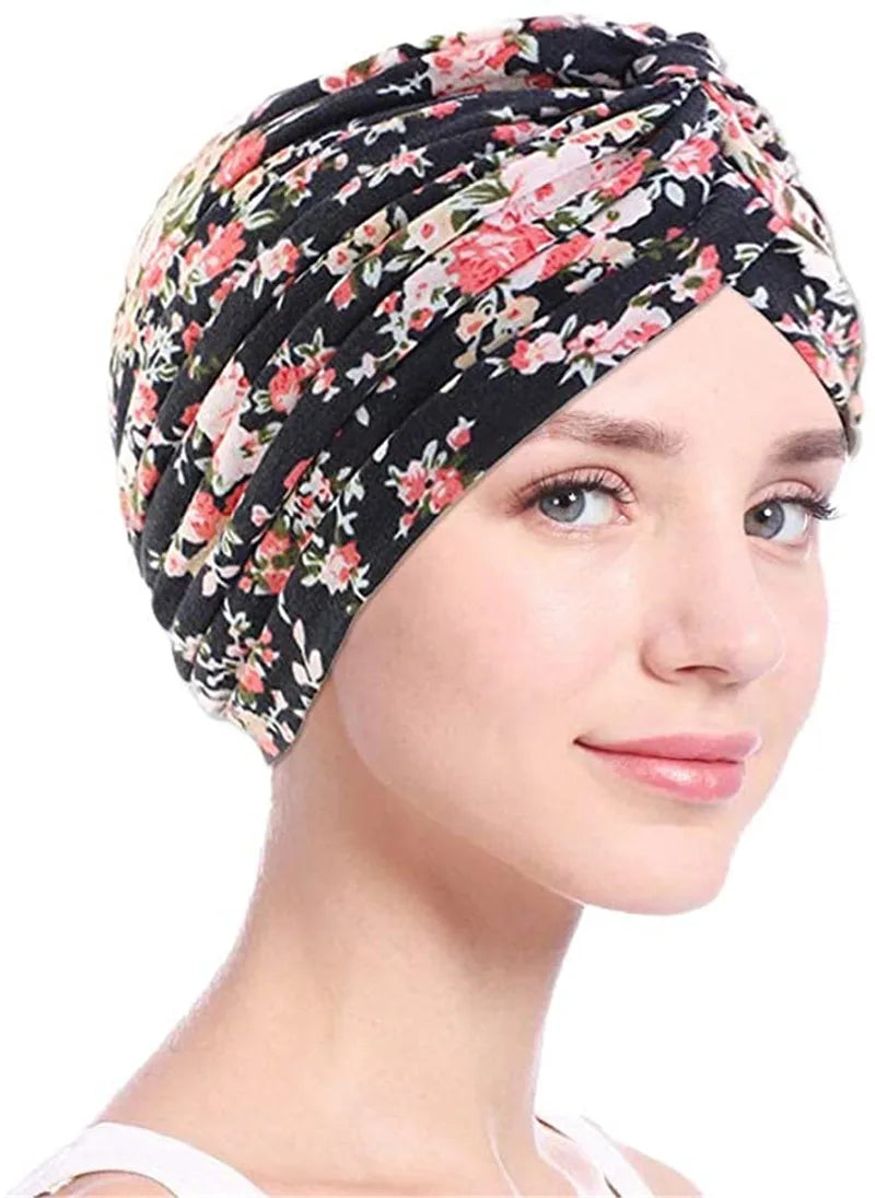 2021 New Crinkle Soft Stretchy Africa Hijab Caps Muslim Wrap Head Turban India Hat Flowers Headtie Chemo Bonnet Ready To Wear - NamafadStore