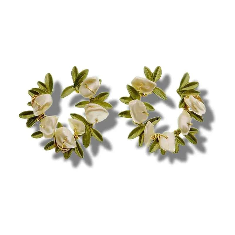 Luxury Orange Lily Of The Valley Earrings Vintage Pearl Plant Flower Earring Party Gift