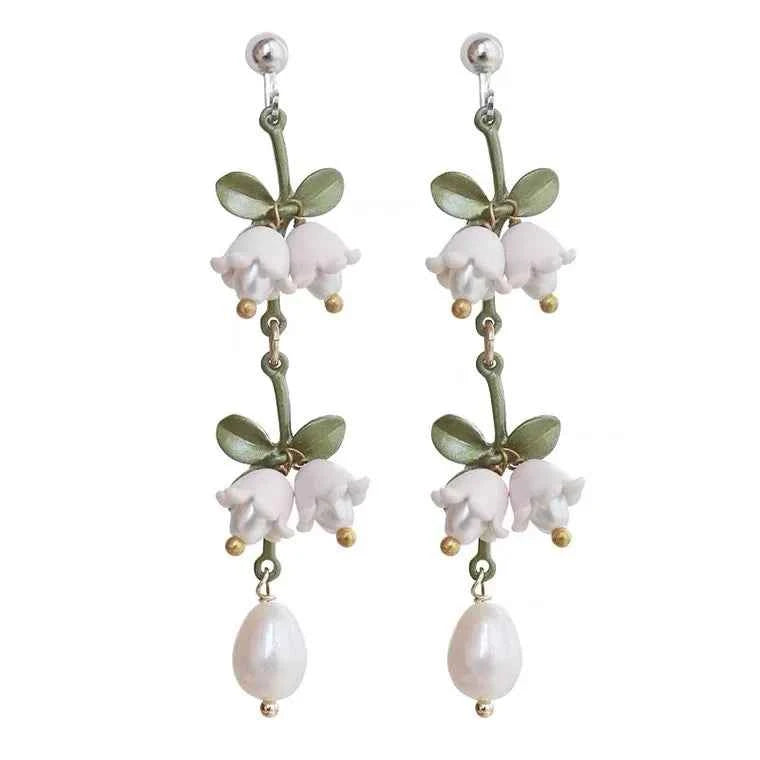 Luxury Orange Lily Of The Valley Earrings Vintage Pearl Plant Flower Earring Party Gift