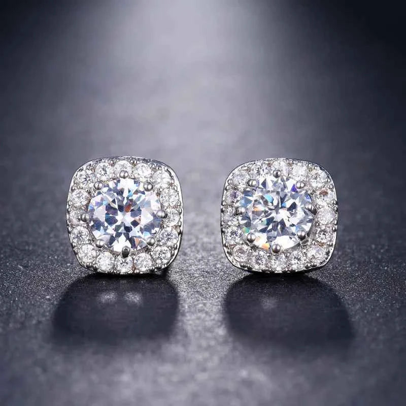 Ekopdee 2021 New Luxury Colourful Blue Zircon Stud Earrings For Women Fashion CZ Geometric Wedding Hoop Earrings Female Jewelry