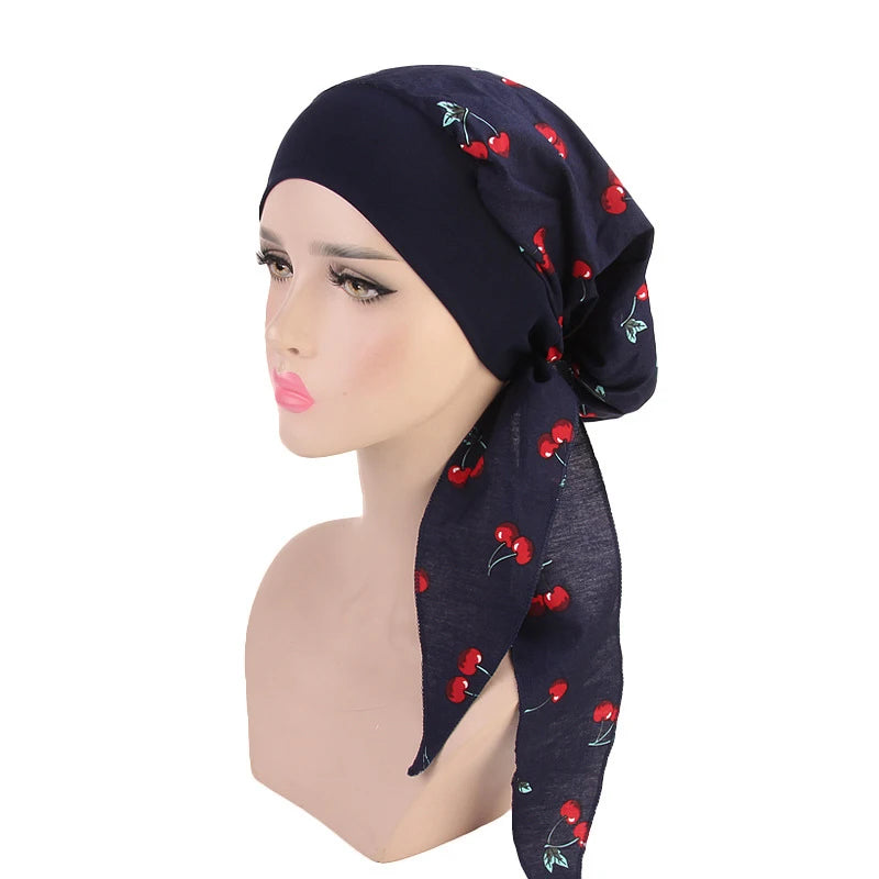 New fashion printed flowers women inner hijabs caps muslim head scarf turban bonnet ready to wear ladies wrap under hijab cap - NamafadStore