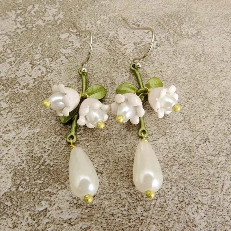 Luxury Orange Lily Of The Valley Earrings Vintage Pearl Plant Flower Earring Party Gift