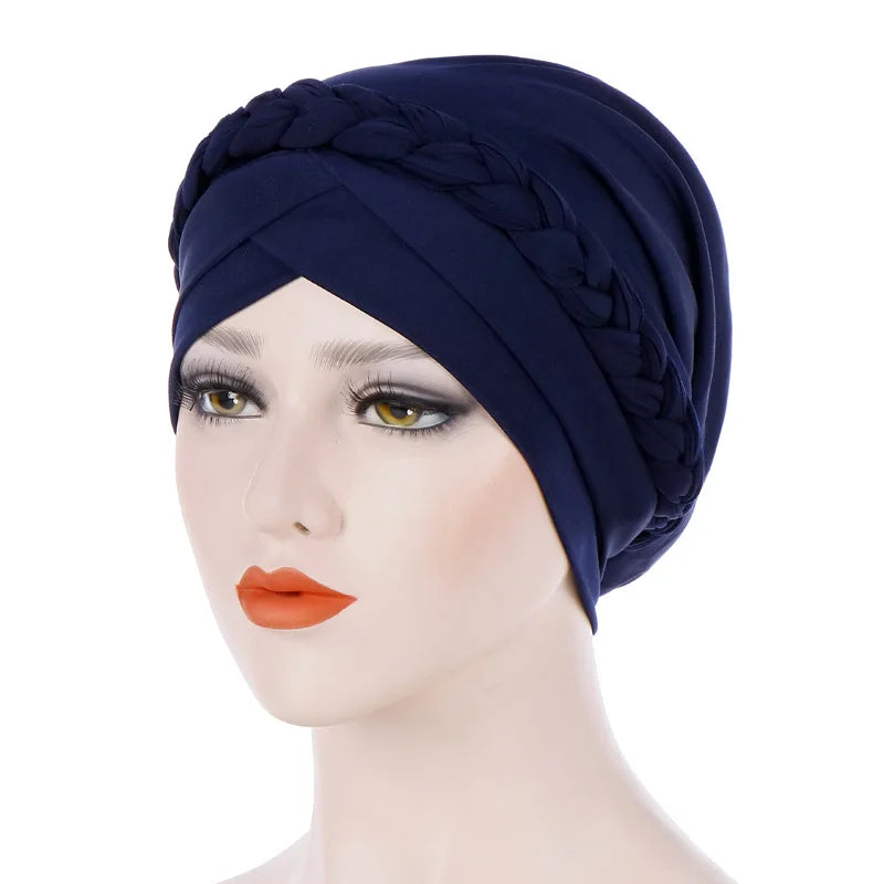 Head Scarf for muslim women Two-color cotton braid turban bonnet hijab Caps Inner hijabs femme musulman arab wrap turbantes - NamafadStore