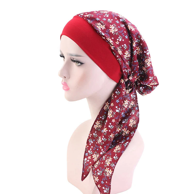 New fashion printed flowers women inner hijabs caps muslim head scarf turban bonnet ready to wear ladies wrap under hijab cap - NamafadStore