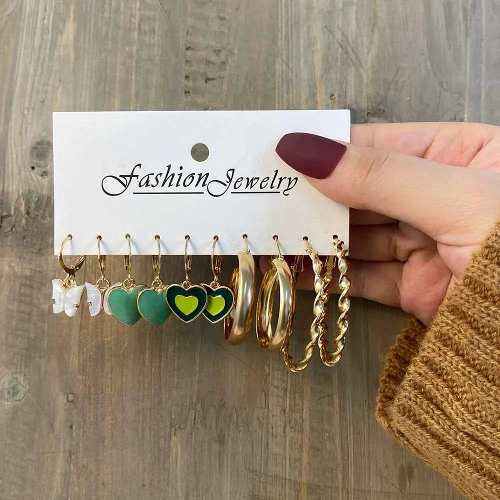 Punk Leopard Acrylic Resin Hoop Earrings Set for Women Trendy Gold Silver Color Butterfly Pearl Circle Earrings Gifts Jewelry