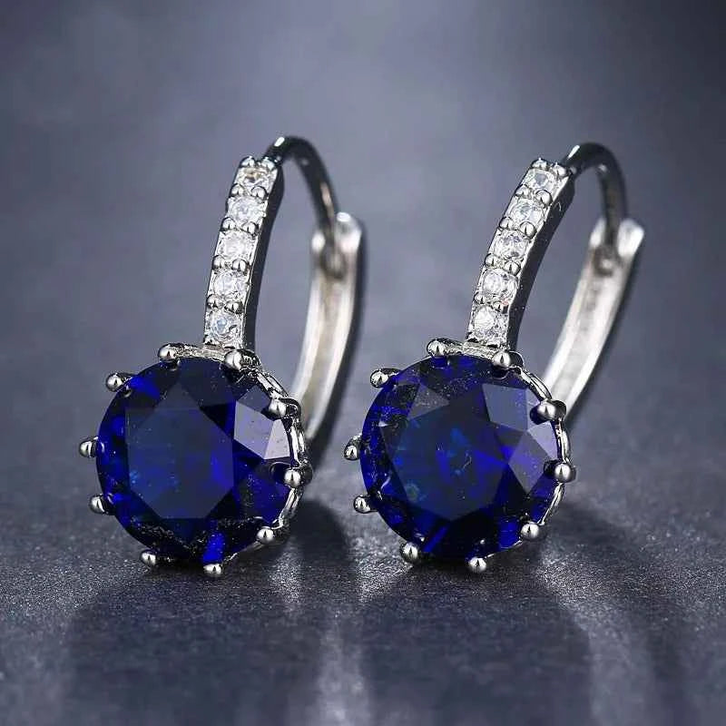 Ekopdee 2021 New Luxury Colourful Blue Zircon Stud Earrings For Women Fashion CZ Geometric Wedding Hoop Earrings Female Jewelry