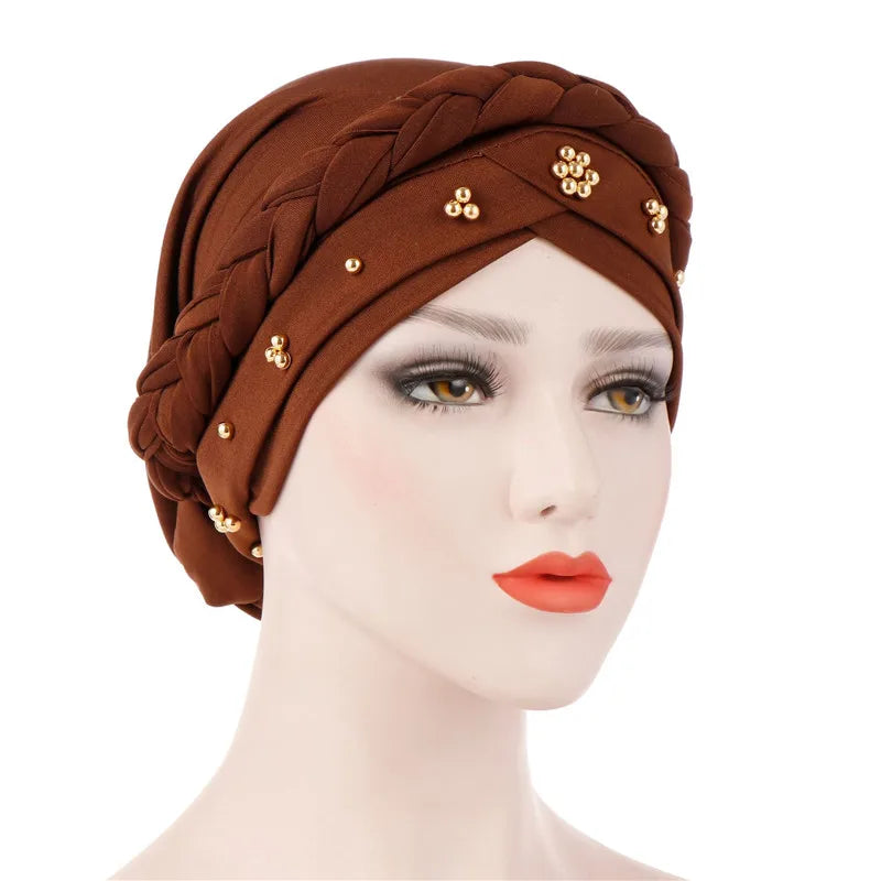 Head Scarf for muslim women Two-color cotton braid turban bonnet hijab Caps Inner hijabs femme musulman arab wrap turbantes - NamafadStore