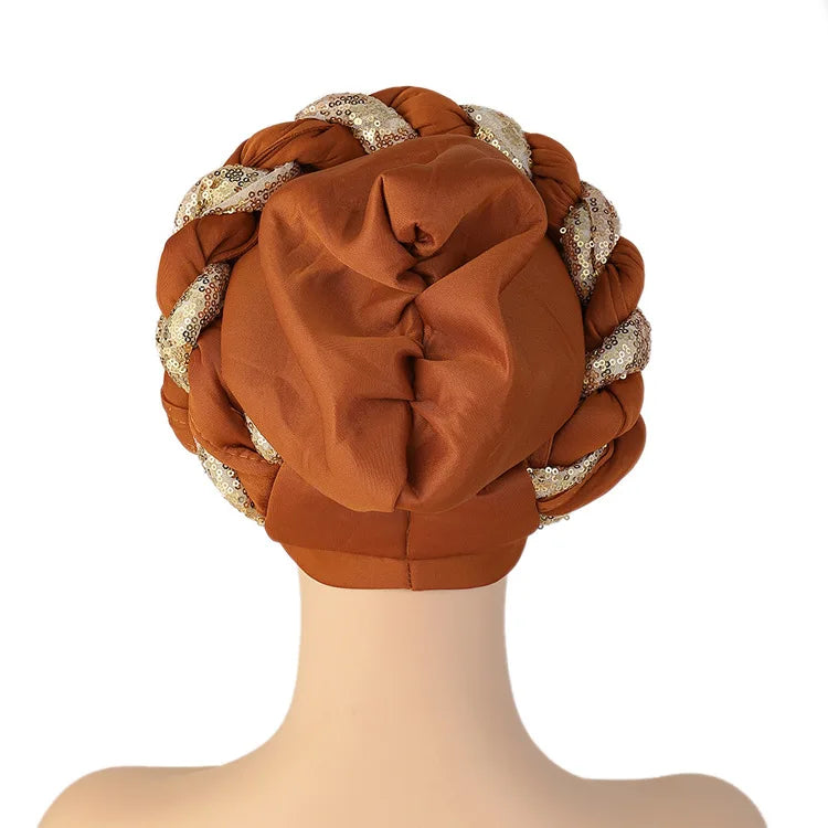 Women Braid Turbans Latest African Headtie Ladies Sequin Head Wraps African Aso Oke Winter Headtie Negerian Wedding Gele Caps - NamafadStore