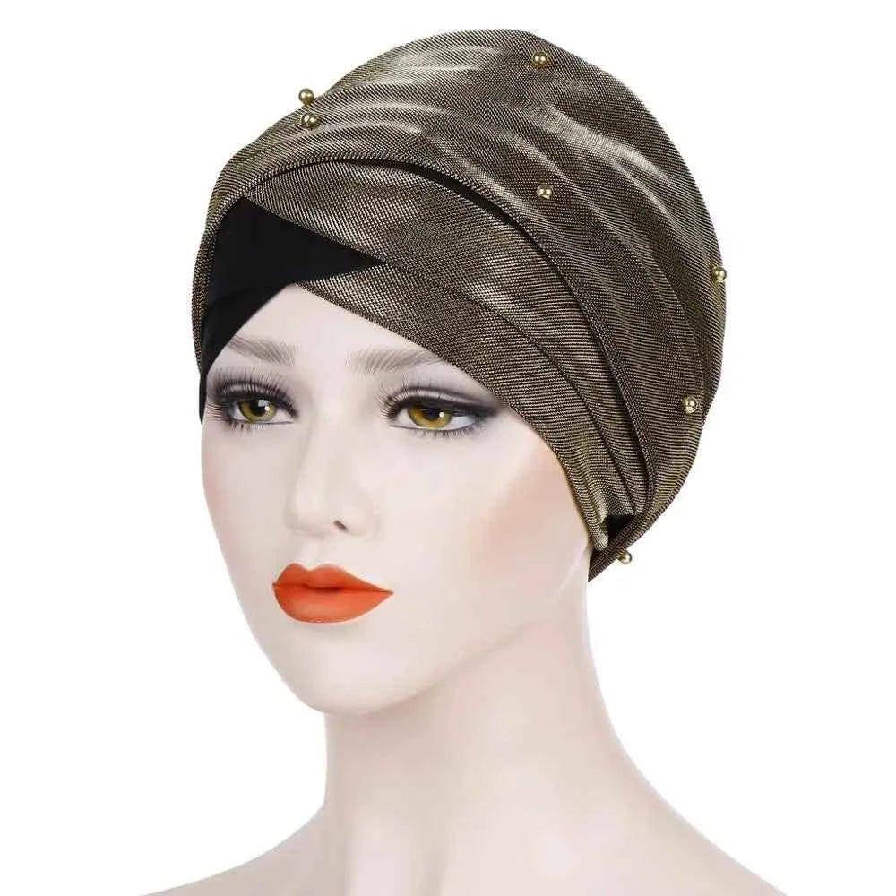 Islamic Headscarf Bonnet Muslim Women Beading Turban Hijab Caps India Africain 3 Pleats Turban Femme Musulman Turbante Mujer