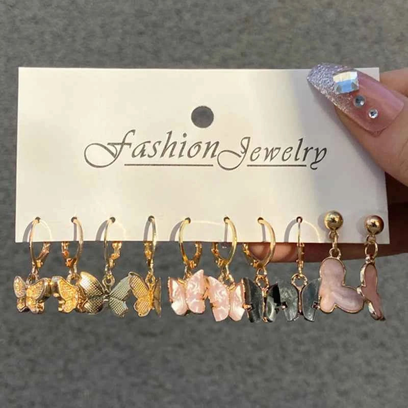 Punk Leopard Acrylic Resin Hoop Earrings Set for Women Trendy Gold Silver Color Butterfly Pearl Circle Earrings Gifts Jewelry