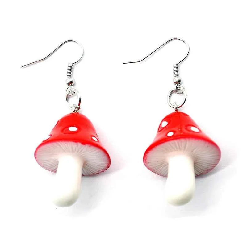 Sweet Resin Mushroom Earrings Handmade Plastic Simulation Mushroom Long Pendant Earring Jewelry For Women Girls Gift