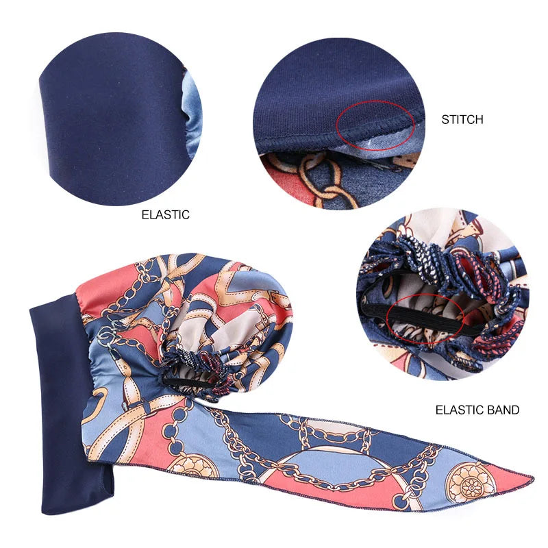Muslim Women Headwear Turbans Silky Head Scarf With Wide Band Printed Sleeping Hat Hijab Bonnet Hair Cover Ready To Wear - NamafadStore