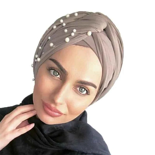 New Muslim Suede Turban Cap – Twist Velvet Beaded Hijab Bonnet for Women