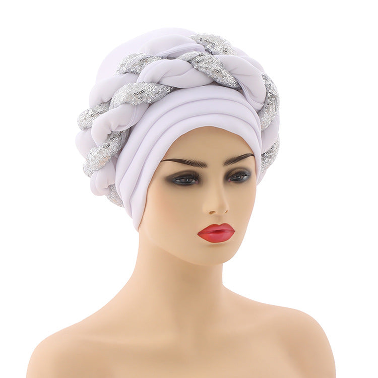 Women Braid Turbans Latest African Headtie Ladies Sequin Head Wraps African Aso Oke Winter Headtie Negerian Wedding Gele Caps - NamafadStore