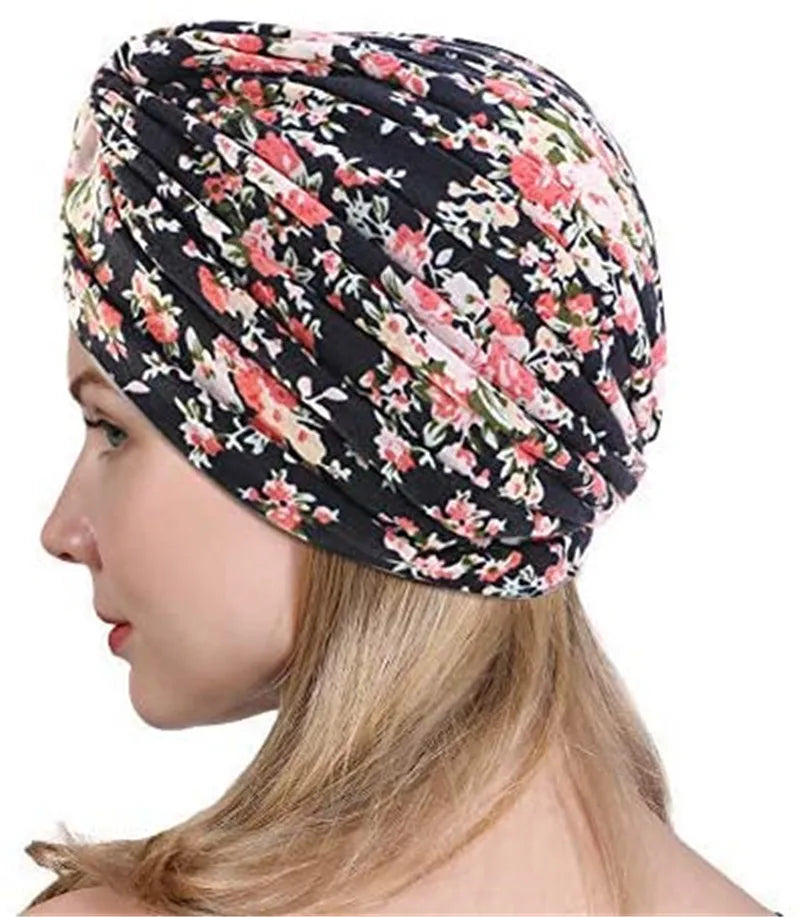 2021 New Crinkle Soft Stretchy Africa Hijab Caps Muslim Wrap Head Turban India Hat Flowers Headtie Chemo Bonnet Ready To Wear - NamafadStore