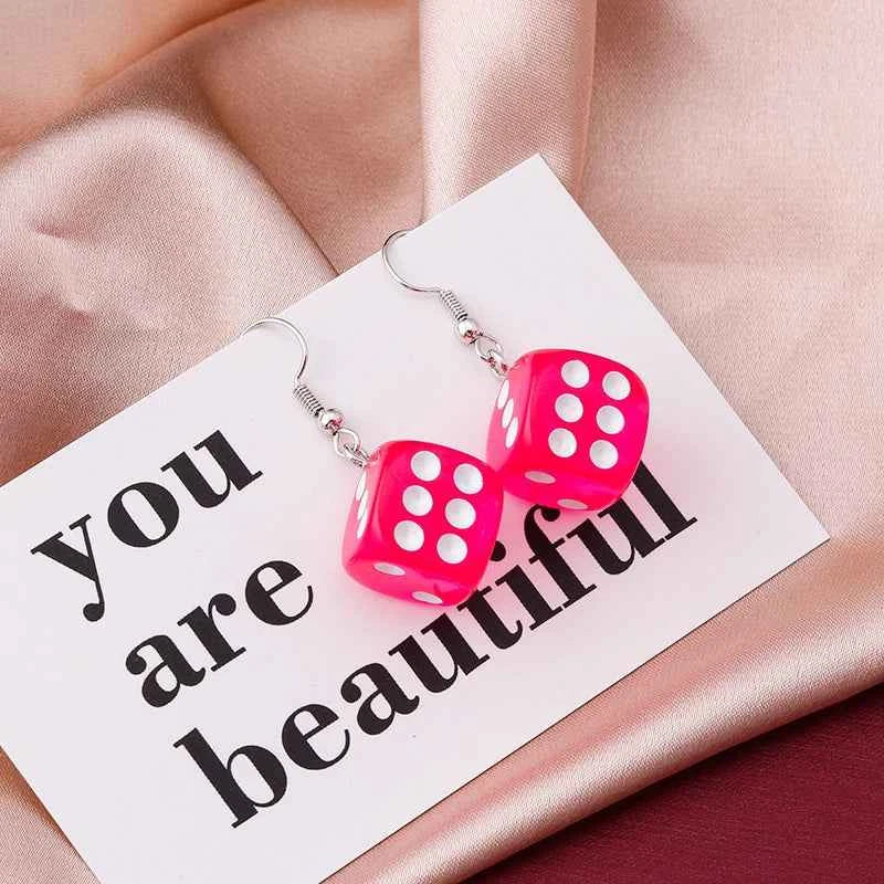 Handmade Cartoon 3D Resin Dice Drop Earring Tassel Casino Candy Color Personality Fun Jewelry for Women Female Gift