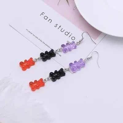 Sequins Resin Gummy Candy Colour Bear Dangle Earrings For Women Girl DIY Cartoon Animal Bear Earrings Creative Drop Jewelry Gift