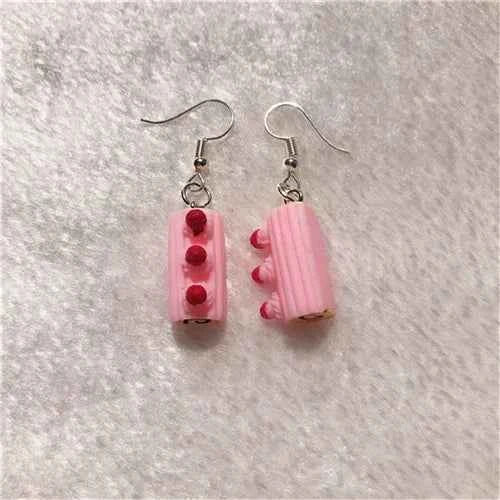 1Pair Drop Earrings Cute Donuts and Cake Cartoon Food pink color Handmade Flatback ResinEarrings Jewelry  For Woman And Girl