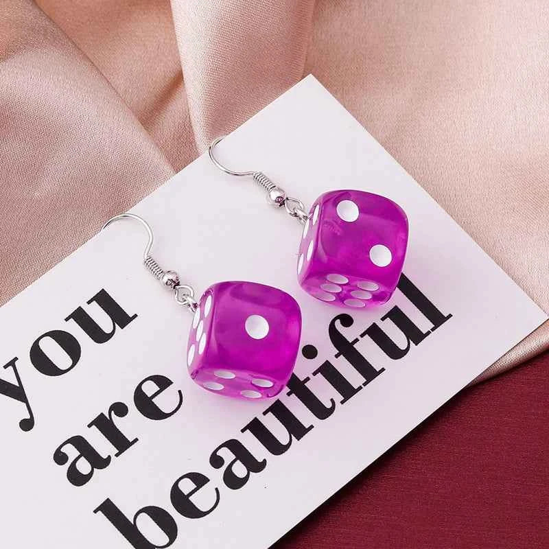 Handmade Cartoon 3D Resin Dice Drop Earring Tassel Casino Candy Color Personality Fun Jewelry for Women Female Gift