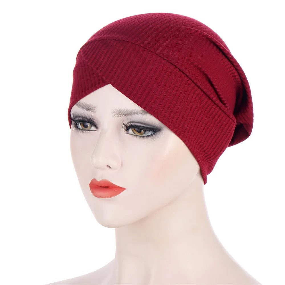 1PC New Women Elastic Turban Hat Muslim Hijab Islamic Beads Cancer Chemo Cap Ladies Hijab Stretch Head Wrap Head Scarf Hair Loss - NamafadStore