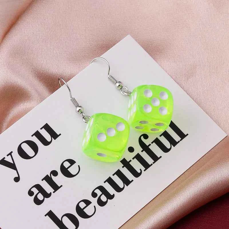 Handmade Cartoon 3D Resin Dice Drop Earring Tassel Casino Candy Color Personality Fun Jewelry for Women Female Gift