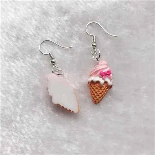1Pair Drop Earrings Cute Donuts and Cake Cartoon Food pink color Handmade Flatback ResinEarrings Jewelry  For Woman And Girl