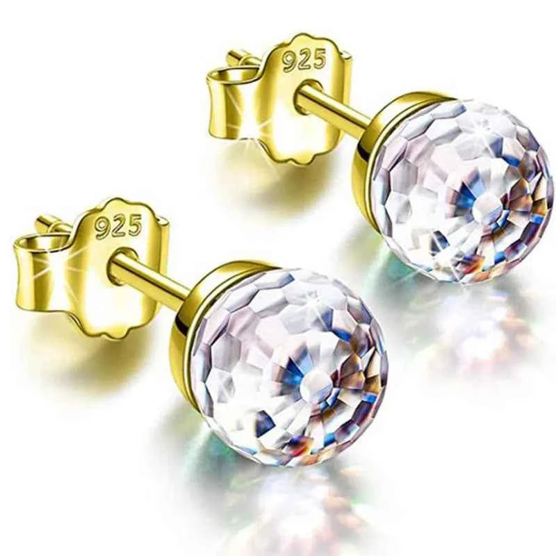 Colorful Girls 6mm Rhinestones Ball stud Earring Jewelry Crystal Stud Earrings Simple Women Multicolor Charming