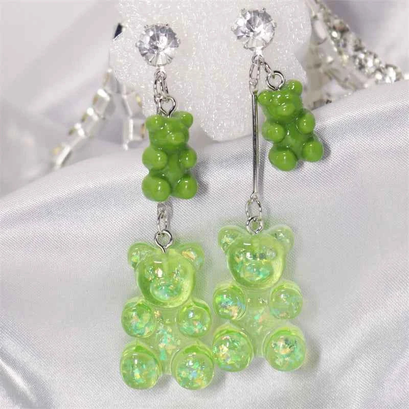New Fashion Sequins Resin Gummy Big Bear Long Dangle Earrings Women Girl DIY Cartoon Animal Bear Earrings Creative Drop Jewelry